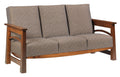 Sofa with wooden frame and gray cushions on a white background