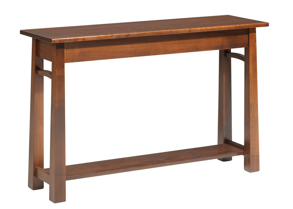 Wooden console table with a shelf on a white background
