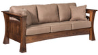 Brown sofa with wooden frame on a white background