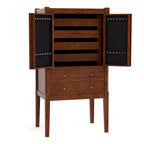 Wooden jewelry cabinet with open doors 