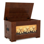 Wooden chest with floral design on a white background