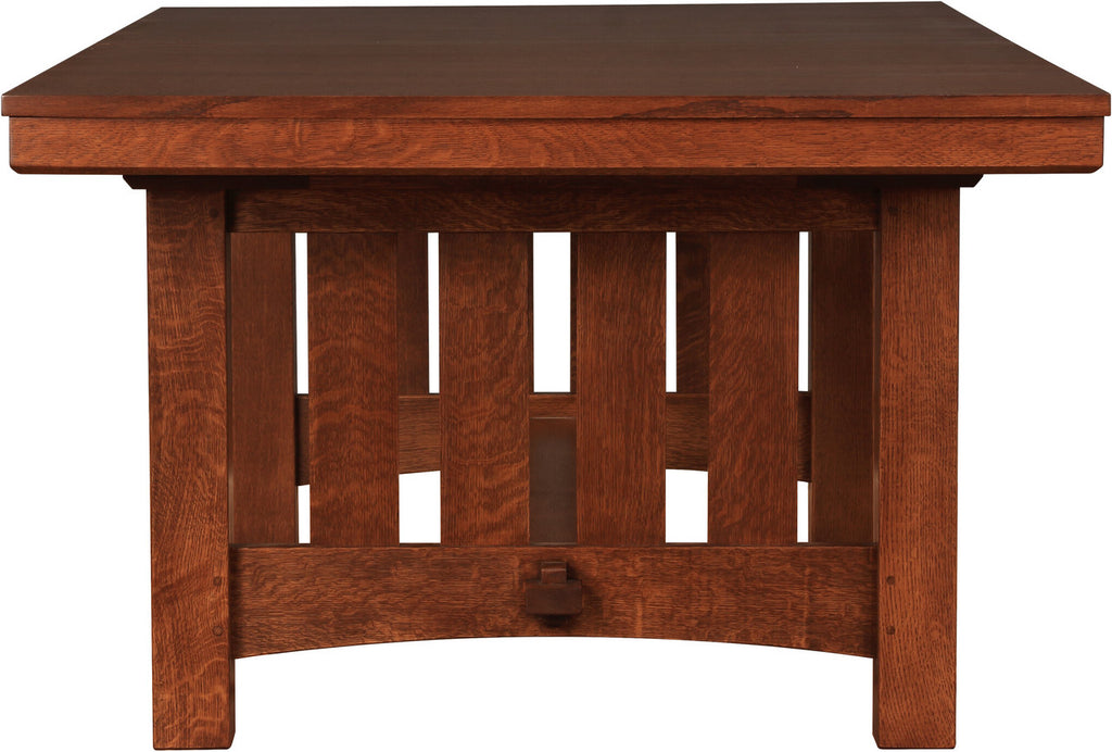 Wooden table with a rustic design.