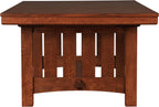 Wooden table with a rustic design.