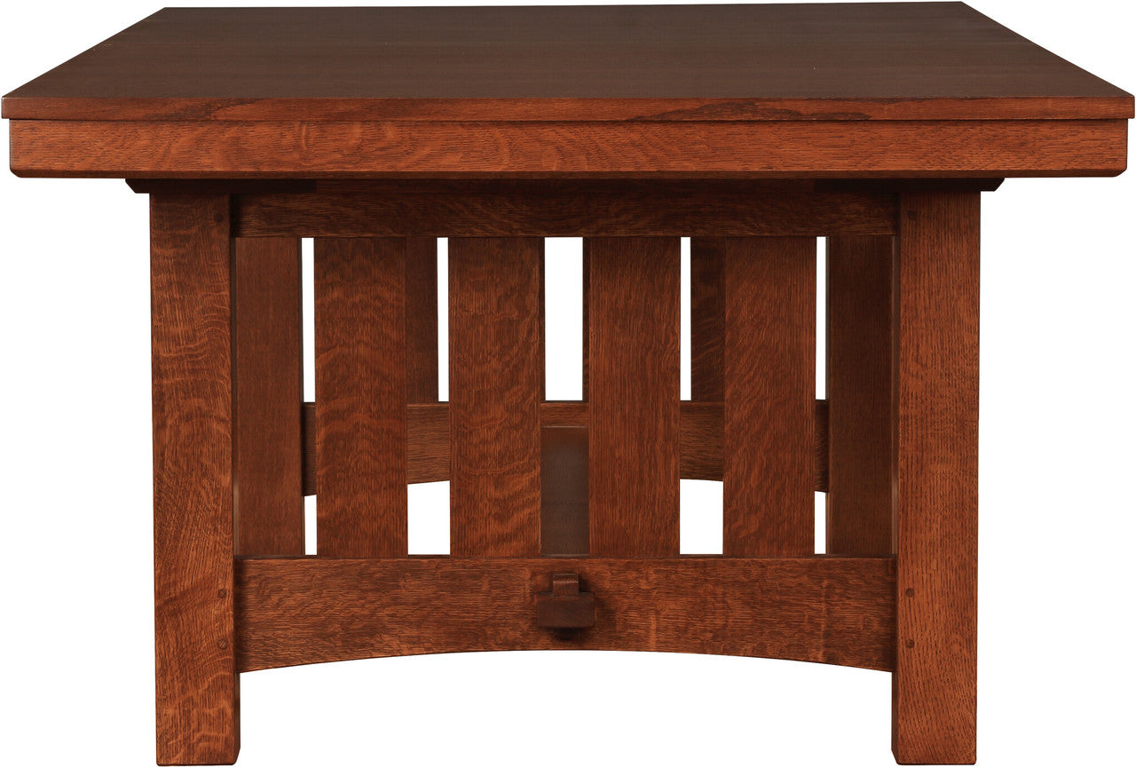 Wooden table with a rustic design.