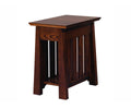 Wooden side table with a dark brown finish on a white background