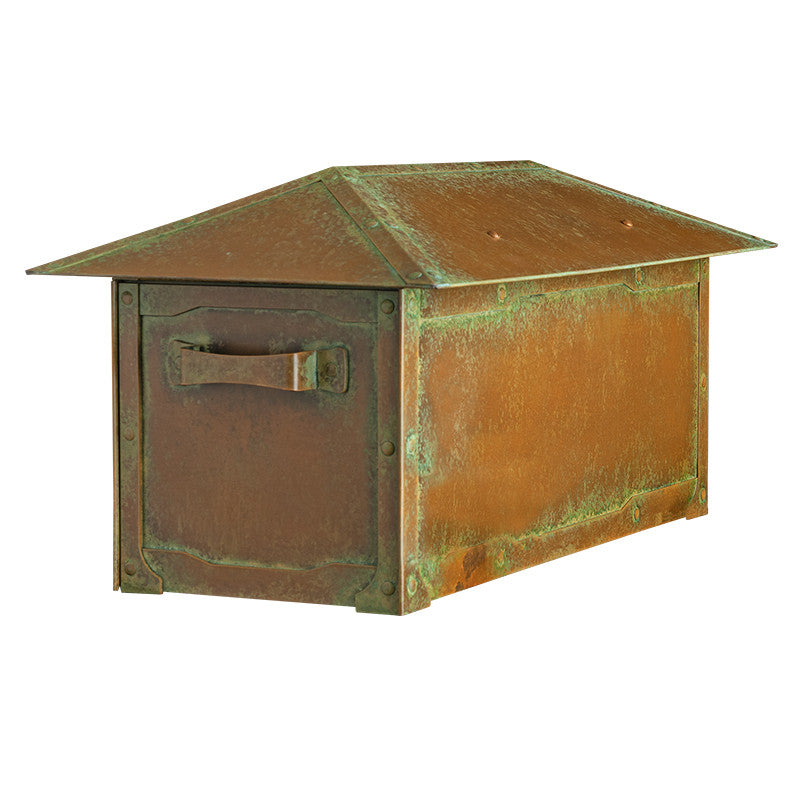 Craftsman Roof Solid Brass Post Mount Mailbox  AF-520