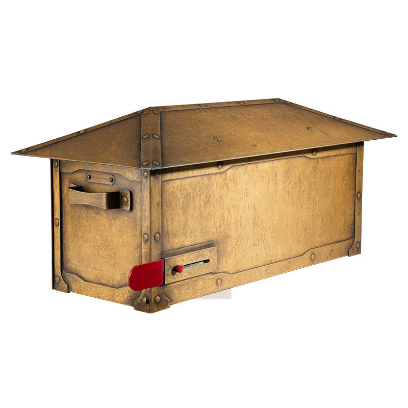 Craftsman Roof Solid Brass Post Mount Mailbox  AF-520