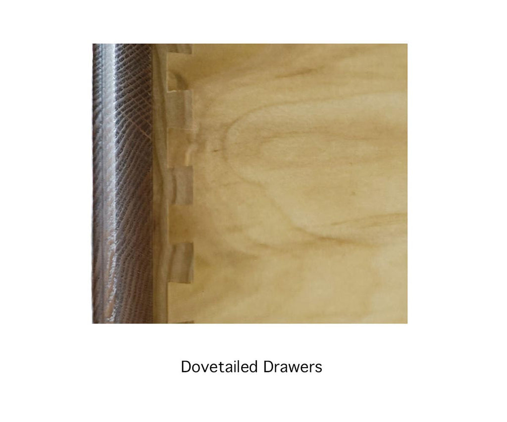 Close-up of dovetailed drawers with a plain background