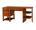 Wooden desk with drawers and shelves on a white background