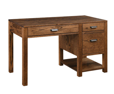 Wooden desk with two drawers on a white background
