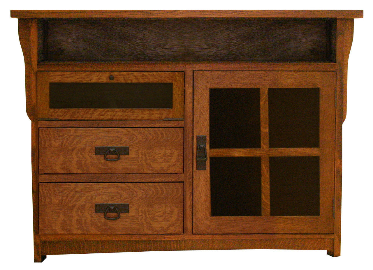 American Mission TV Console - 46W, One Glass Doors, Two Drawers