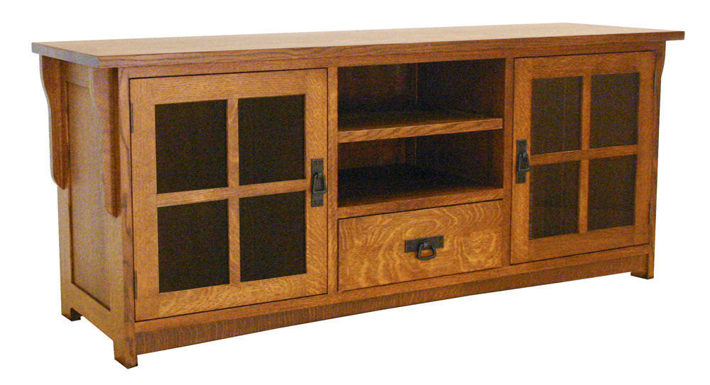 American Mission TV Console - 65W, Two Glass Doors, Two Shelves, One Drawer