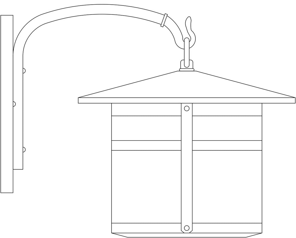 Line drawing of a light fixture attached to a wall