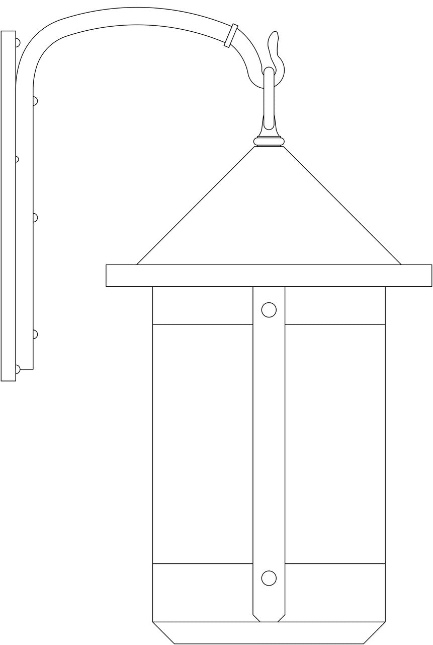 Line drawing of a hanging light with a hook on a white background