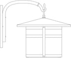 Line drawing of awall mount light attached to a wall bracket.
