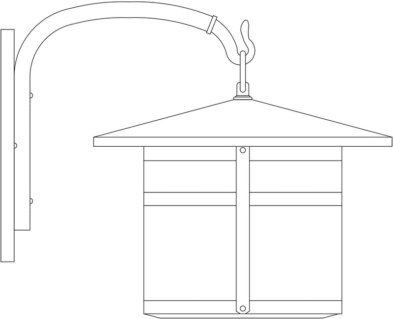 Line drawing of awall mount light attached to a wall bracket.