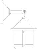 Line drawing of a wall-mounted outdoor light fixture