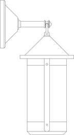 Line drawing of a wall-mounted outdoor light fixture