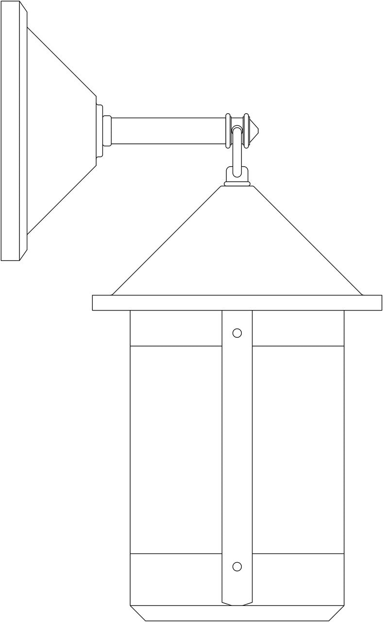 Line drawing of a wall-mounted outdoor light fixture
