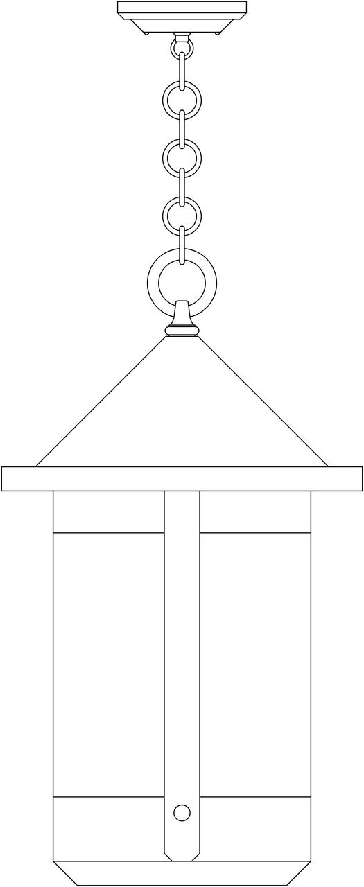 Line drawing of a hanging light fixture with chain