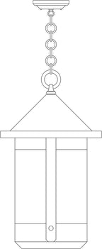 Line drawing of a hanging light fixture with chain