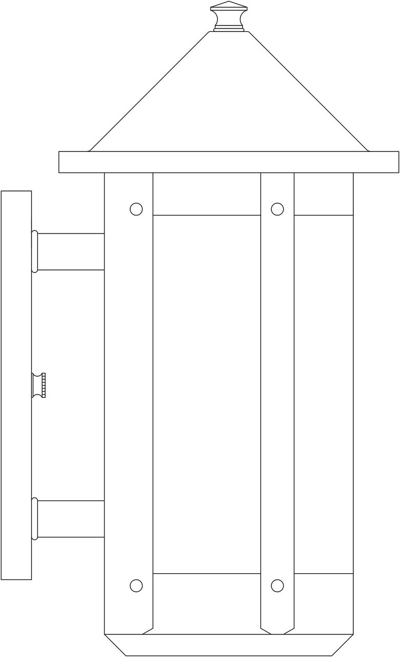 Line drawing of a wooden birdhouse with a pointed roof
