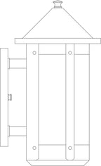 Line drawing of a wooden birdhouse with a pointed roof