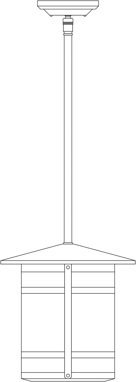 Line drawing of a corner cabinet with a light fixture on top