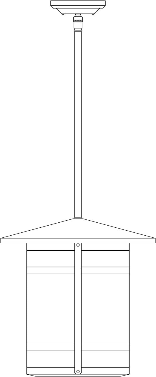 Line drawing of a corner cabinet with a light fixture on top