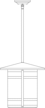 Line drawing of a corner cabinet with a light fixture on top
