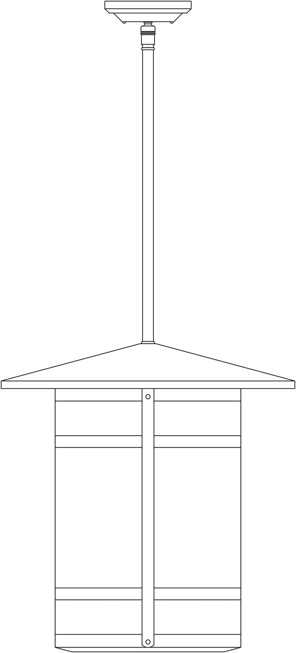 Line drawing of a corner cabinet with a light fixture on top