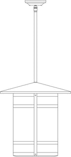 Line drawing of a corner cabinet with a light fixture on top