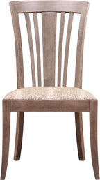 Wooden chair with a patterned cushion on a white background
