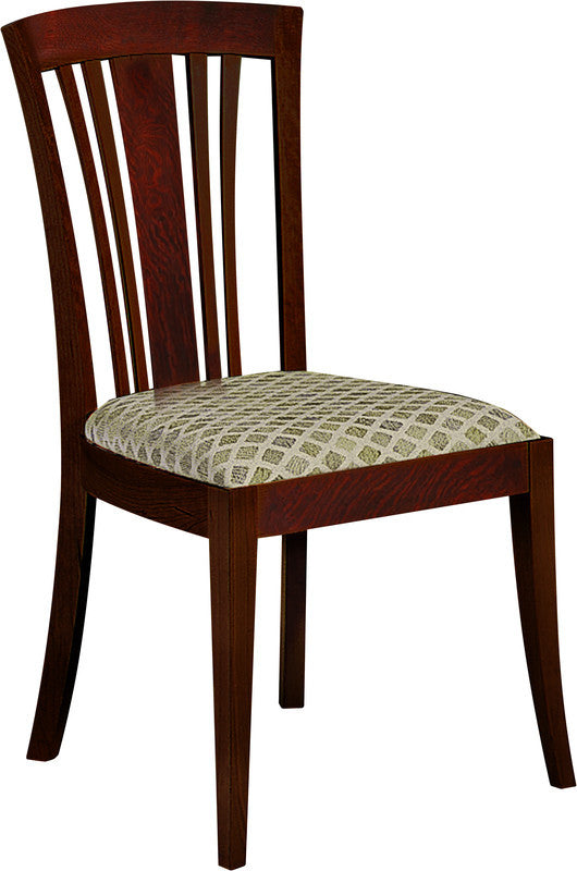 Wooden chair with patterned cushion on a white background