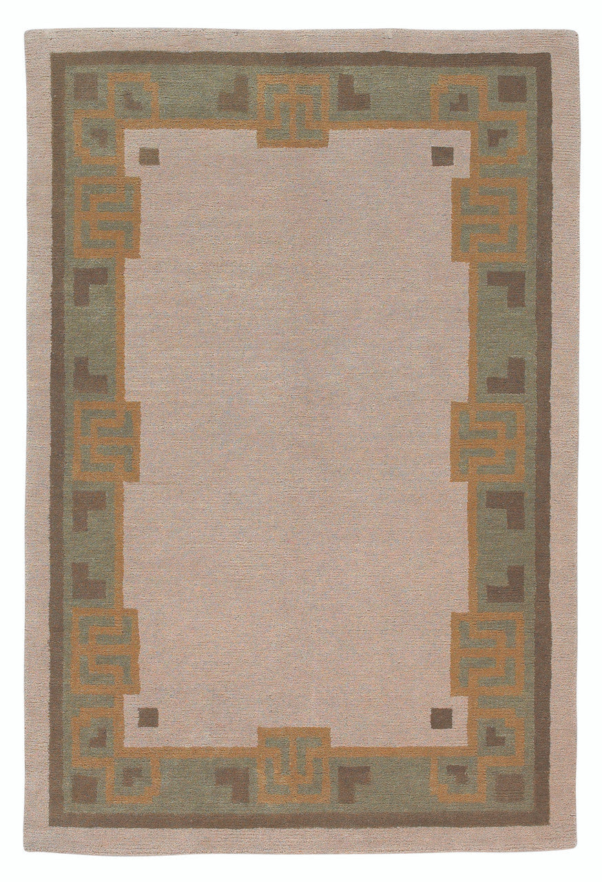 Beige area rug with geometric border design