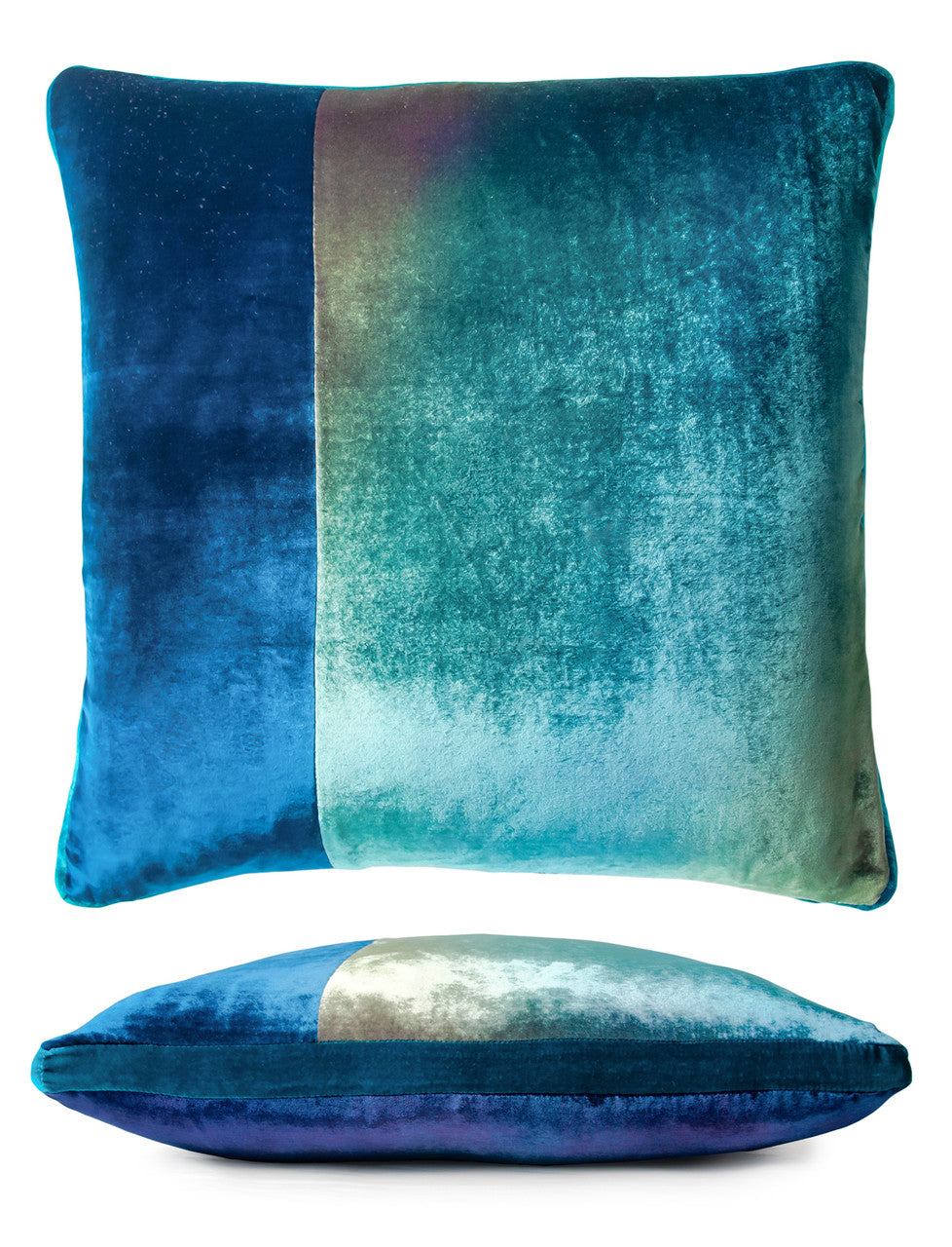 Peacock Color Block Velvet 22" Sq. Pillow by Kevin O'Brien Studio