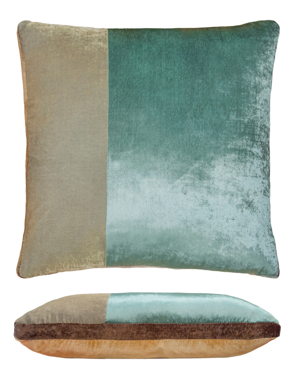 Gold Beige Color Block Velvet 22" Sq. Pillow by Kevin O'Brien Studio