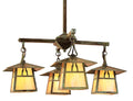 Vintage-style pendant light with three glass shades on a white background