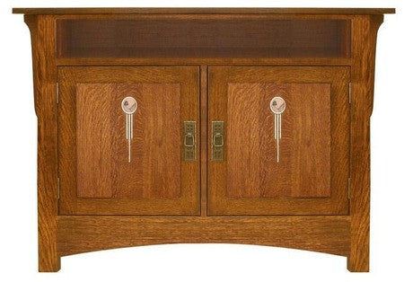 Wooden cabinet with two doors on a white background