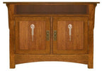 Wooden cabinet with two doors on a white background