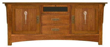 Craftsman TV Console - 65W, Two Wood Doors, Two Drawers, One Flip Front
