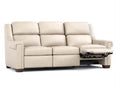 Beige sofa with reclining feature on a white background