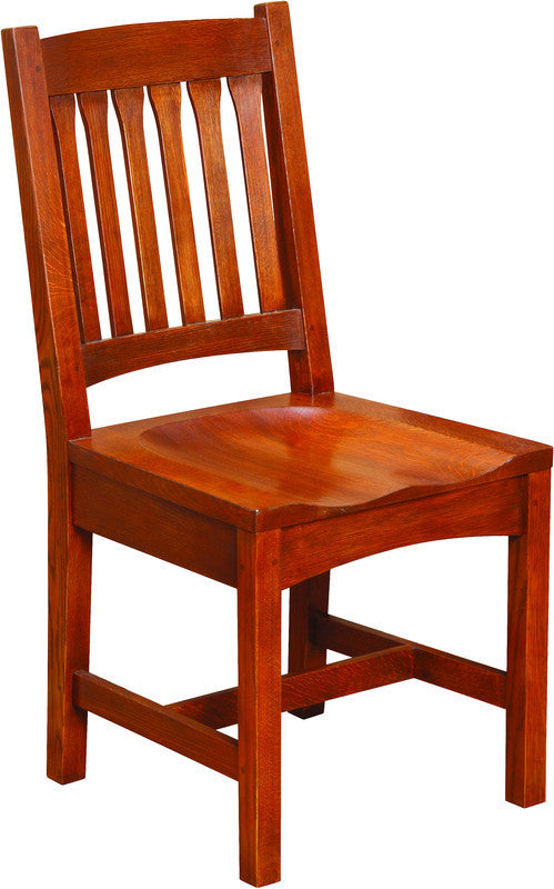 Wooden chair with slatted back on a white background