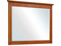 A square wall mirror with a warm medium-brown wooden frame featuring decorative corner brackets, shown against a plain white background.