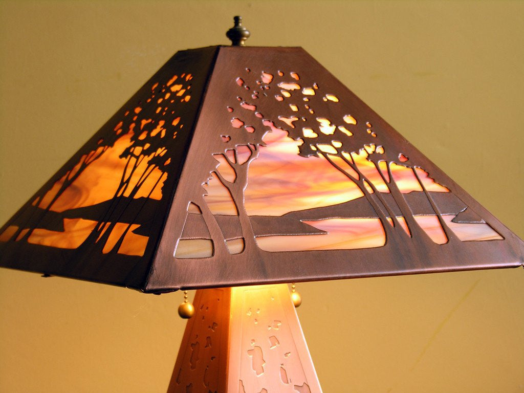 Landscape Table Lamp - Bas Relief Shade and Base By James Mattson
