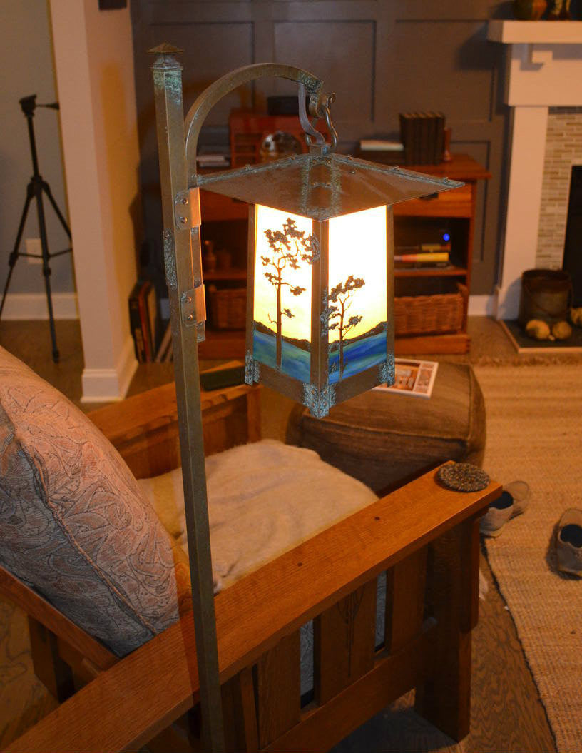 Cobblestone Monterey Pine Hook Arm Floor Lamp