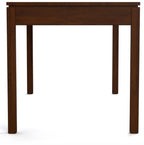 A dark brown wooden table with a rectangular top, straight legs, and a single drawer on the left side, shown against a plain white background.