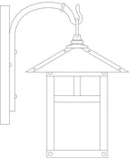 Line drawing of a hanging lamp with a hook on top.