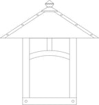 Line drawing of a decorative architectural element with a triangular roof