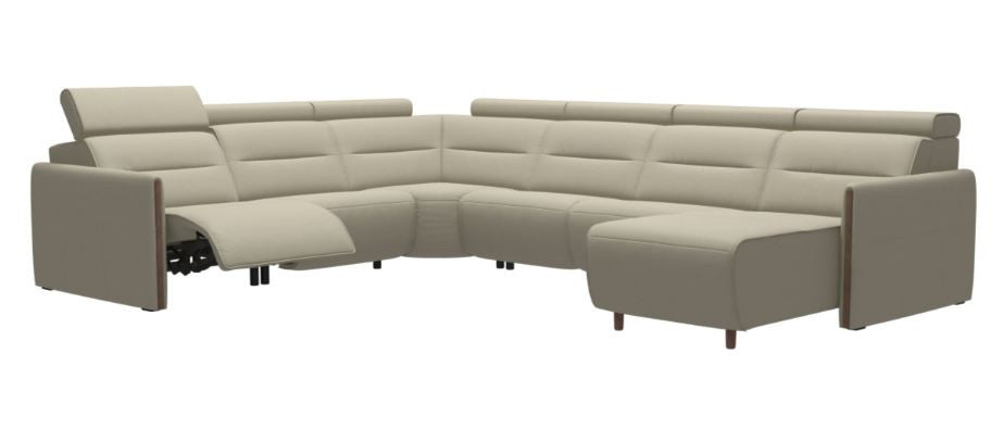 Stressless Emily V2 Wood Arm Power Sectional C22 Long Seat with Adjustable Headrest